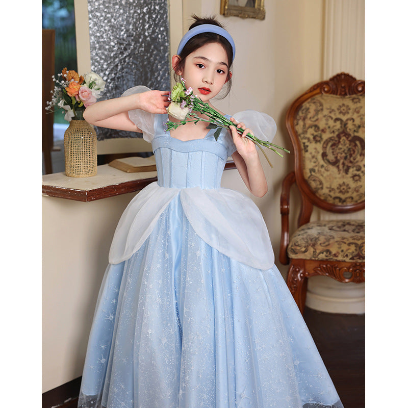 ZllKl Children's Dress Princess Dress High-End Birthday Blue Dress Western Style Girl Host Piano Playing Flower Girl Light Luxury