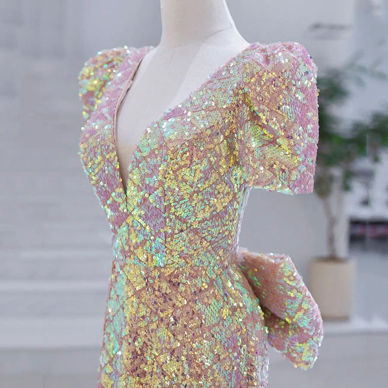 2025 Annual meeting evening dress women's 2025 new light luxury temperament sequined fishtail celebrity host long dress high sense slim fit