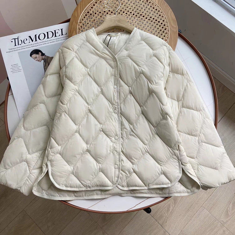 Autumn and winter new women's clothing light down jacket casual jacket corrugated inside stacked inside shirt 450453