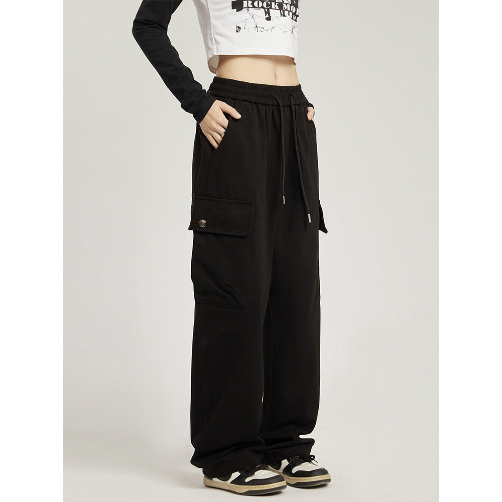 ZllKl American Retro Workwear Casual Pants for Women Spring and Summer New Fashion Brand High Street Hiphop Loose Straight Trousers
