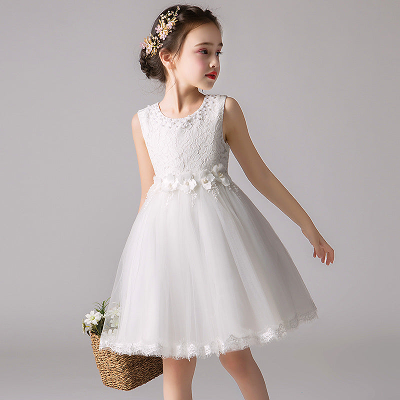 ZllKl Children's Dress Summer Hot Sale Flower Girl Puffy Gauze Princess Dress Girl Baby Host Costume for Piano Performance Skirt