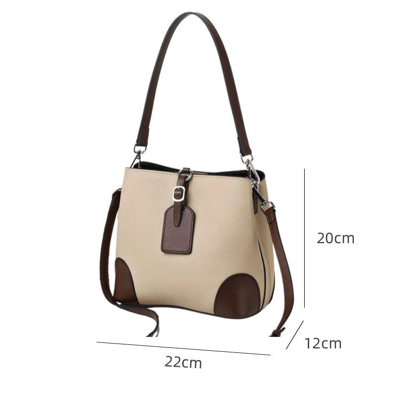 Contrasting color bucket bag new commuter leather women's bag fashion high sense versatile shoulder messenger bag bag bag 9816