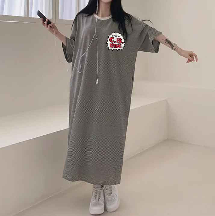 ZllKl 2025Manufacturer pure cotton South Korea popular spring and summer new women's round neck short sleeve medium and long T-shirt skirt fashionable versatile simple even