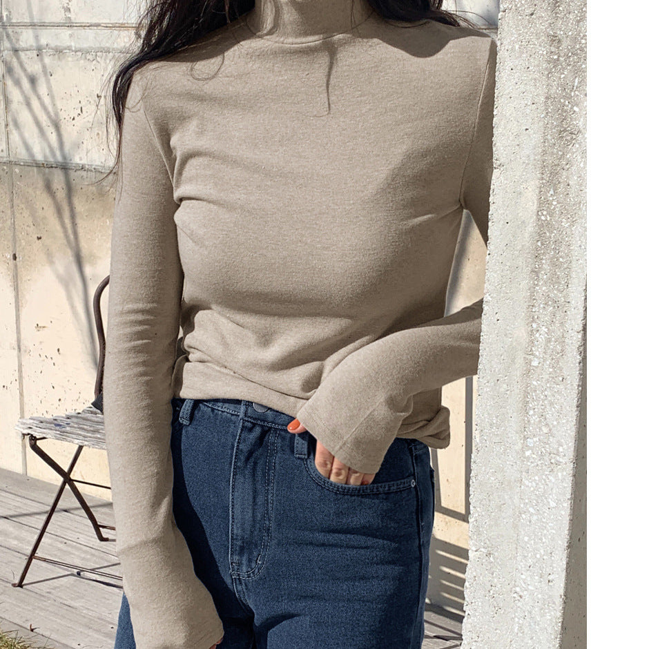 ZLLKL 6 colors, Korean semi-turtleneck double-sided German velvet bottoming shirt, women's autumn and winter inner wear, warm long-sleeved women's clothing, 2025 style clothes
