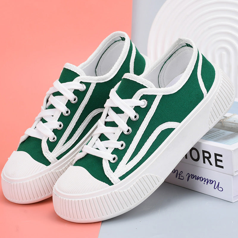 ZllKl Women's Canvas Shoes New Summer Spring and Autumn Fashionable Ins Versatile Biscuit Board Shoes Thick Bottom Leisure Cloth Shoes