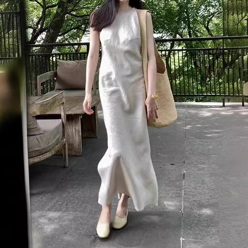 2025 Spot new Chinese style cold sense sleeveless dress women's popular summer new niche temperament long back