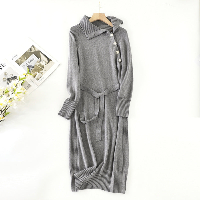 ZllKl Medium and long turtleneck sweater women's autumn and winter lazy style with coat knitted skirt knee temperament dress