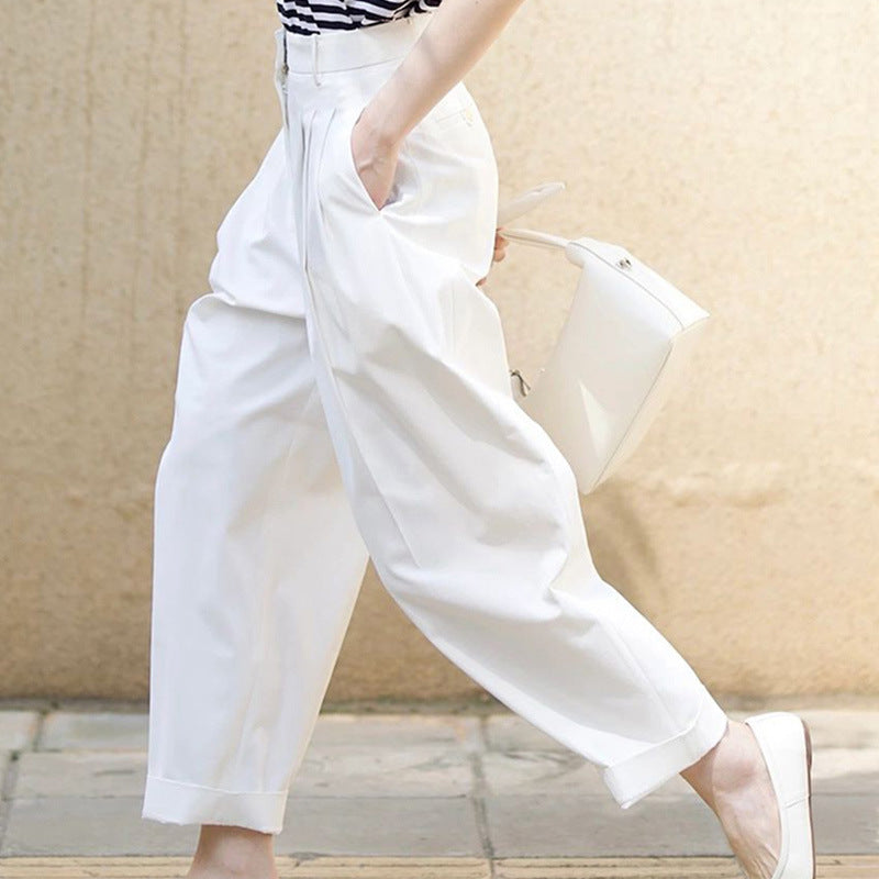 2025 Japanese slack loose nine-point wide-leg pants, Harlan pants women's white pants, summer Hangzhou high-end women's clothing