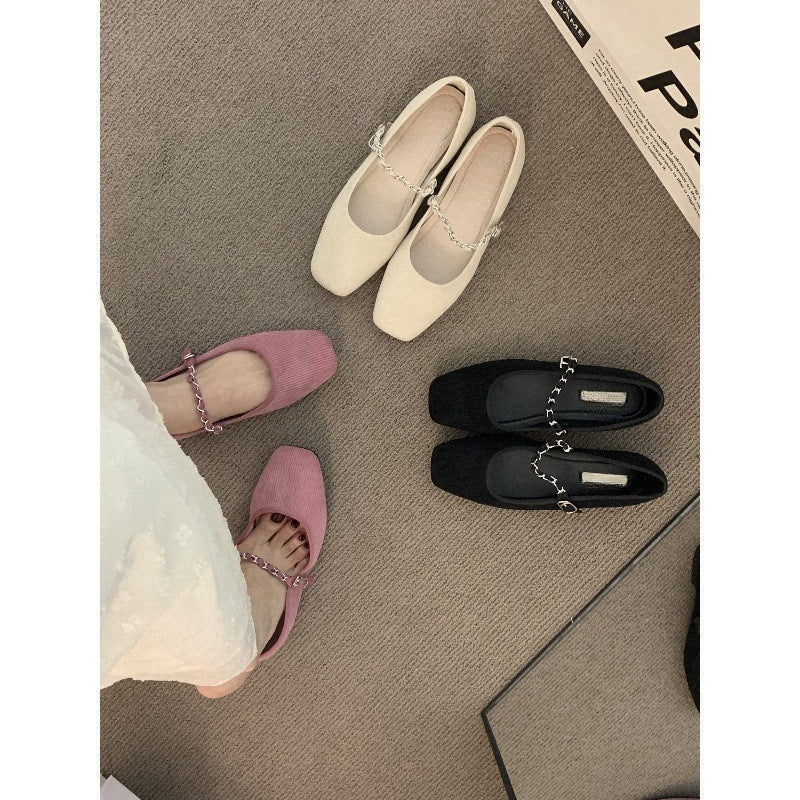 2025 pink chain gentle Mary Jane single shoes women's popular spring and autumn skirt ballet temperament evening shoes