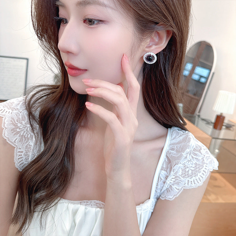 2025 S925 Silver Needle Temperament Earrings New Retro High-end National Style Earrings Advanced Sense New Chinese Exquisite Round Earrings