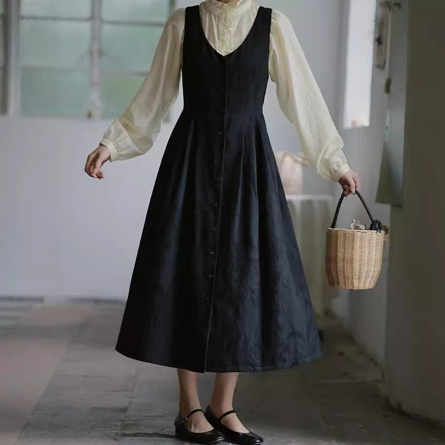 2025 style spring swing dress, high waist dress, jacquard literary sleeveless vest skirt women 220931