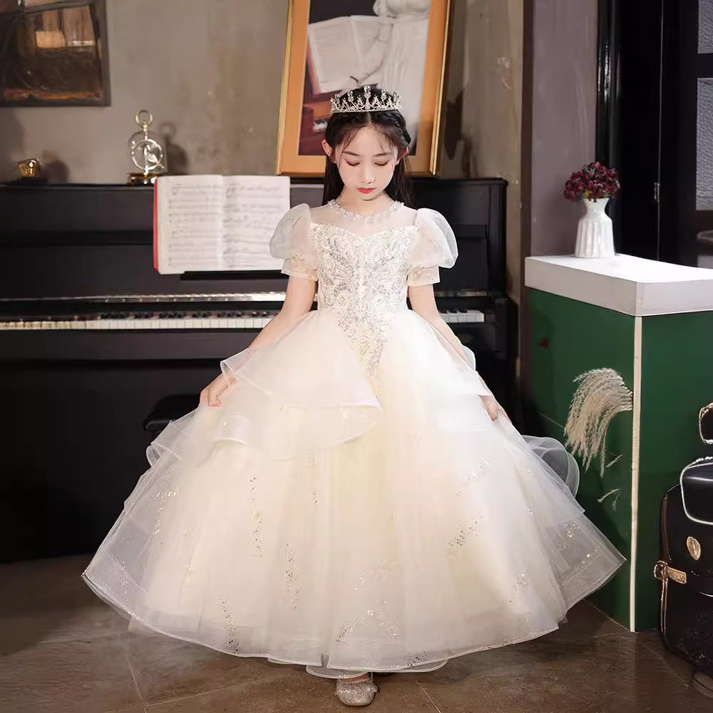 ZllKl Children's Dress Light Luxury Minority New Girls' High-End Birthday Fashionable Princess Dress Flower Girl Costume for Piano Performance