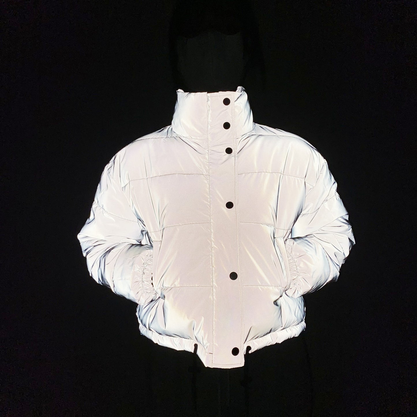 2025 winter new product short stand-up collar colorful reflective cotton-padded clothes women's European, American cross-border fashion laser cotton clothes