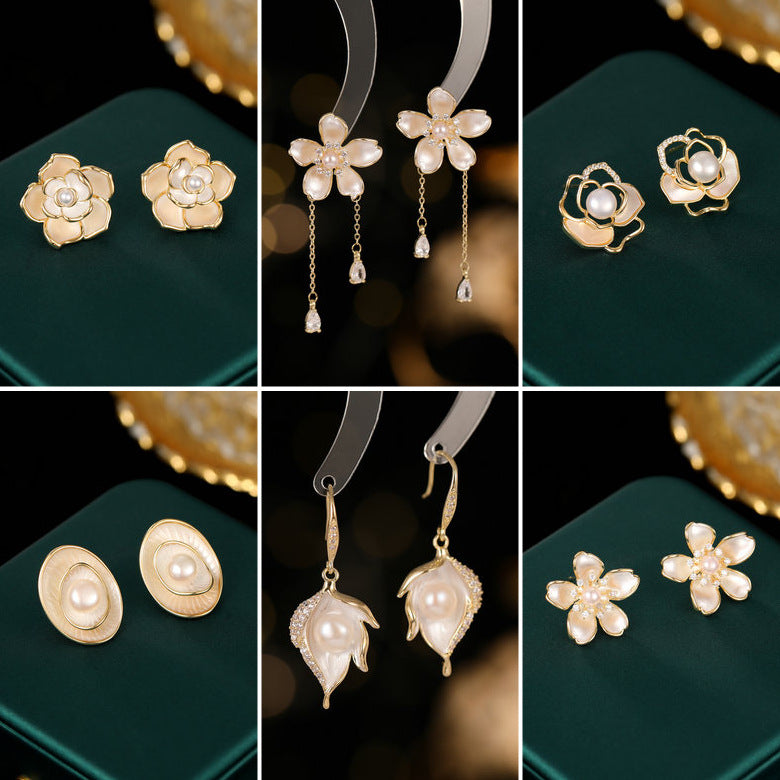2025 S925 silver needle flower series earrings niche design earrings Korean version super fairy simple temperament camellia stud earrings