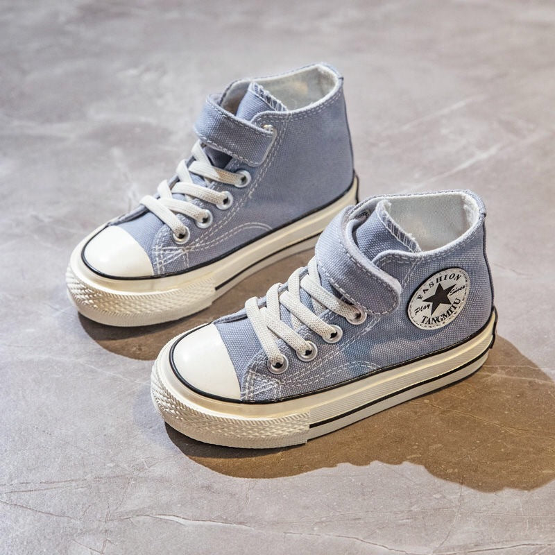 ZllKl Children's High-Top Canvas Shoes Spring New Girls Internet-Famous Skateboard Shoes Middle and Big Children Magic Stick Shoes Boy's Cloth Shoes