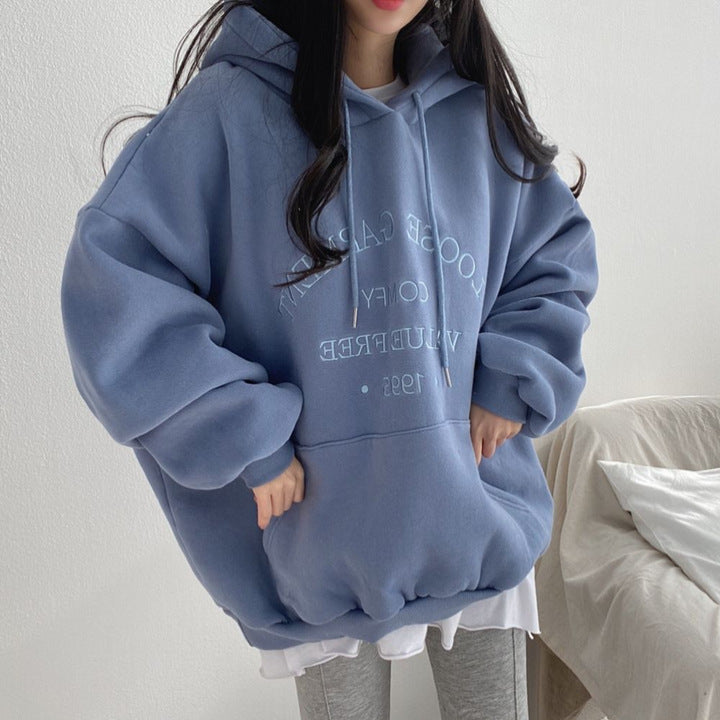 ZLLKL 2025 Hooded sweater women's new loose spring autumn and winter thin thickened fleece jacket large size top Korean version