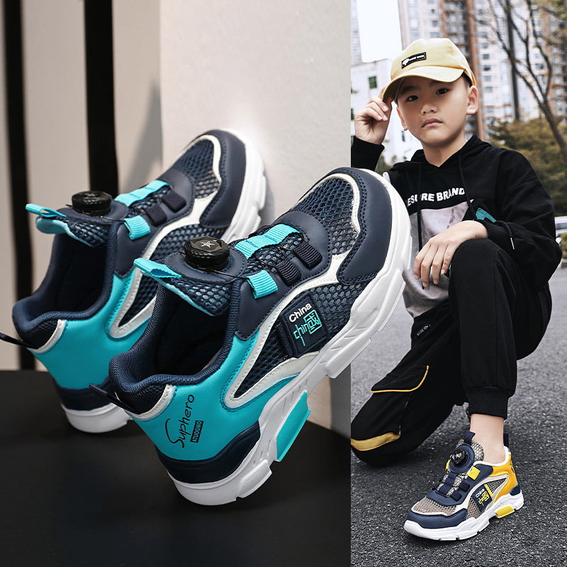 ZllKl Single Mesh Children's Shoes Boys 'And Girls' Sneakers Spring and Summer Mesh Breathable Boys' Running Shoes Rotating Button Children's Shoes