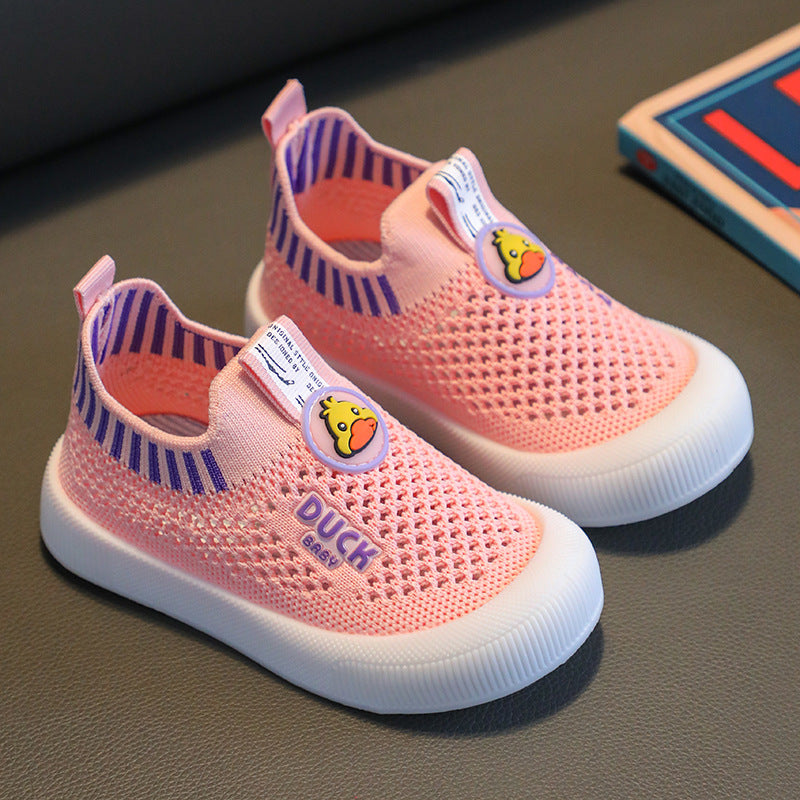 ZllKl Spring and Summer Children's Breathable Mesh Shoes Non-Slip Flying Woven Shoes Soft-Soled Shoes for Baby Slip-on Casual Shoes