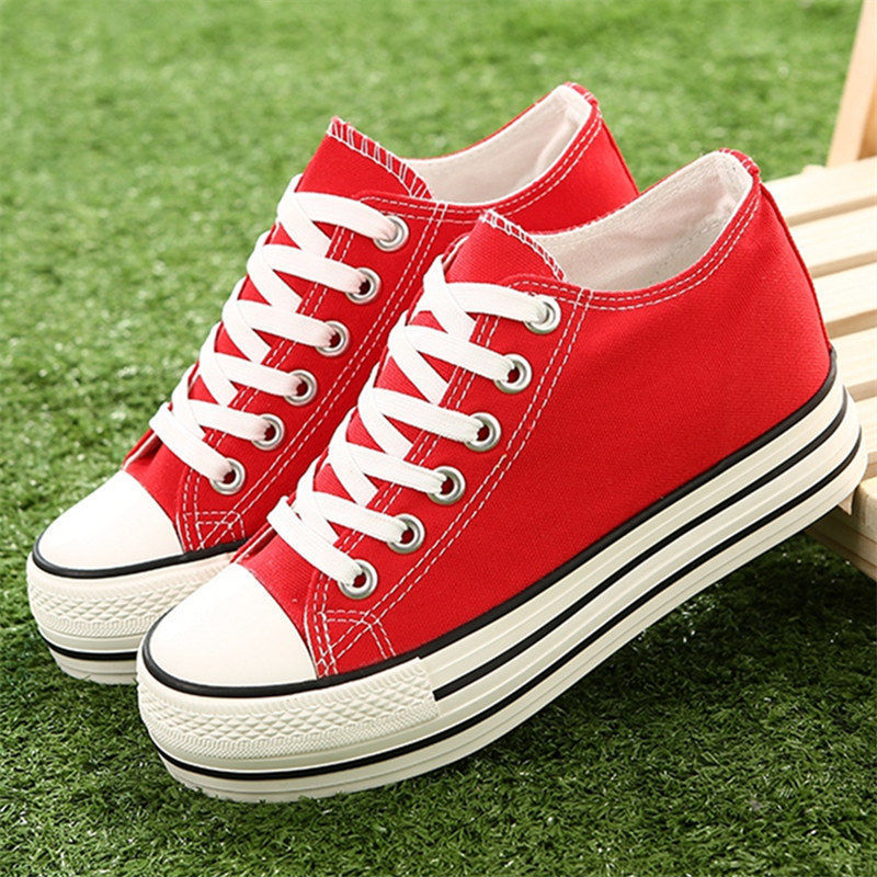 ZllKl Universal Summer Women's Shoes Fashionable Height Increasing Insole Canvas Shoes Female Students Korean Style Versatile White Shoes Women's Platform Sneakers