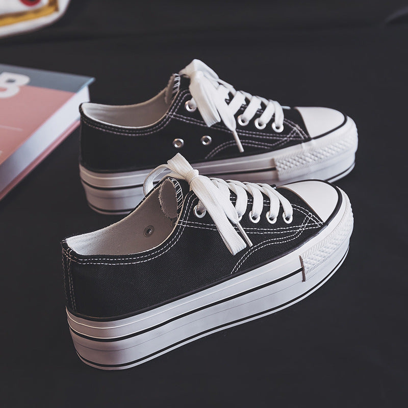 ZllKl Thick Bottom Height Increasing Canvas Shoes Female Spring New Klein Blue Red Fashion Leisure Platform Basic Board Shoes
