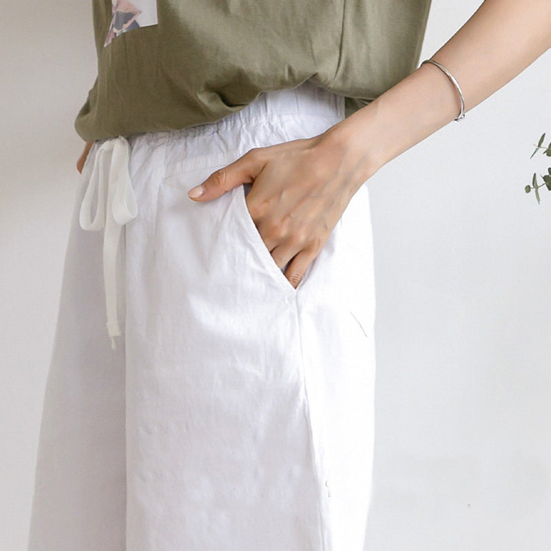 ZllKl Cotton Shorts Women's Loose Shorts Summer Thin High Waist 100.00kg plus Size Casual Pants Women's Wide Leg Slimming Middle Pants