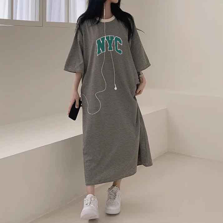 ZllKl 2025Manufacturer pure cotton Korea loose and thin letters short-sleeved long T-shirt skirt women's popular new popular leisure even
