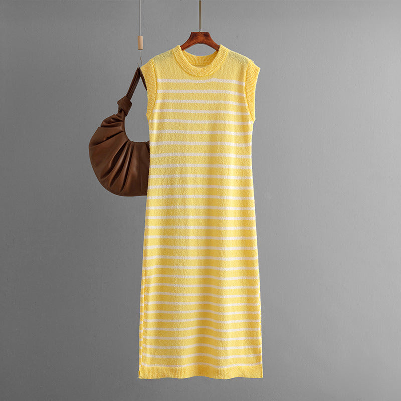 ZllKl New summer new slim-fit intercolor women's knitted sweater striped long dress fashion dress