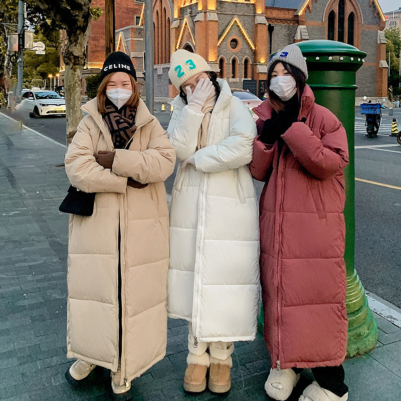 Russian extended model to ankle down cotton-padded jacket for women in the winter of 2023, new Korean version loose knee-padded jacket