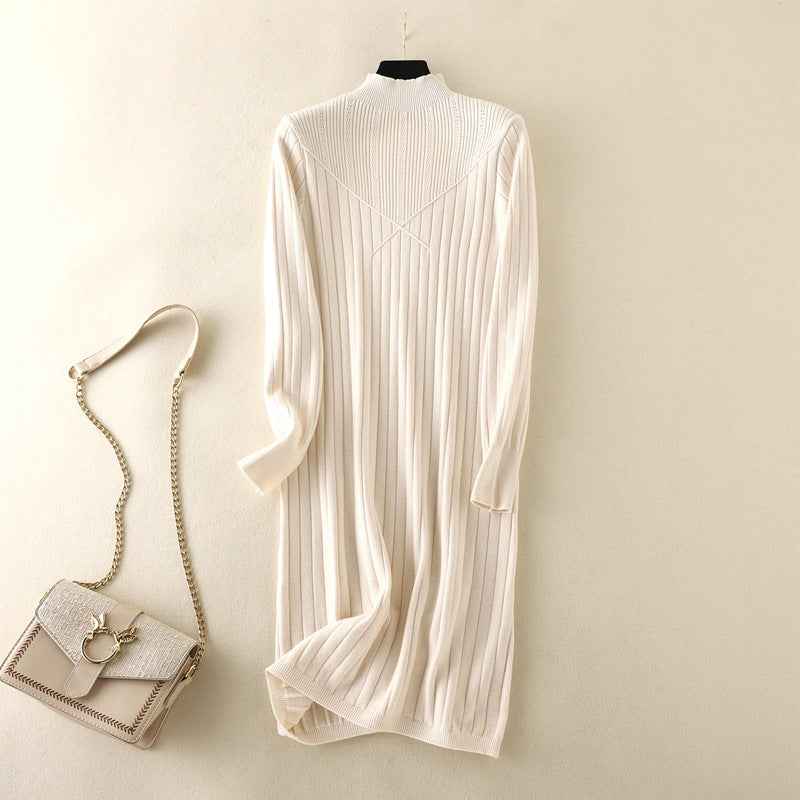 ZllKl New autumn and winter new slim-fitting and thin base medium and long semi-turtleneck sweater skirt with knitted dress inside