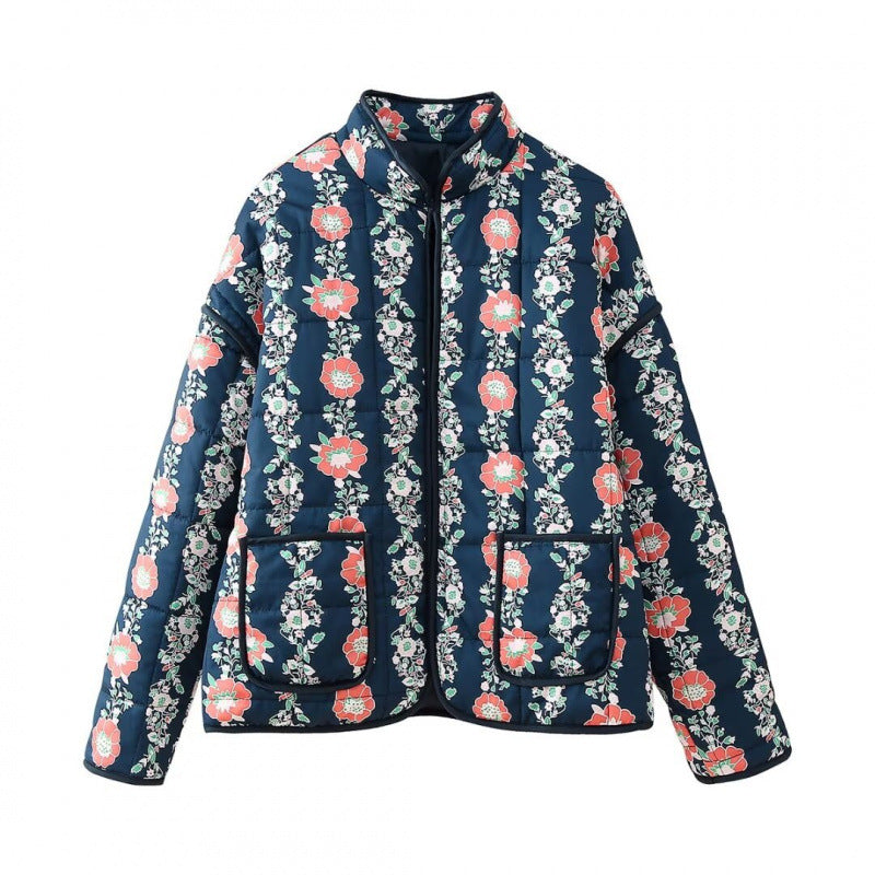 Cross-border 2025 autumn and winter European and American cross-border women's clothing street fashion casual printed cotton-padded jacket w028 6