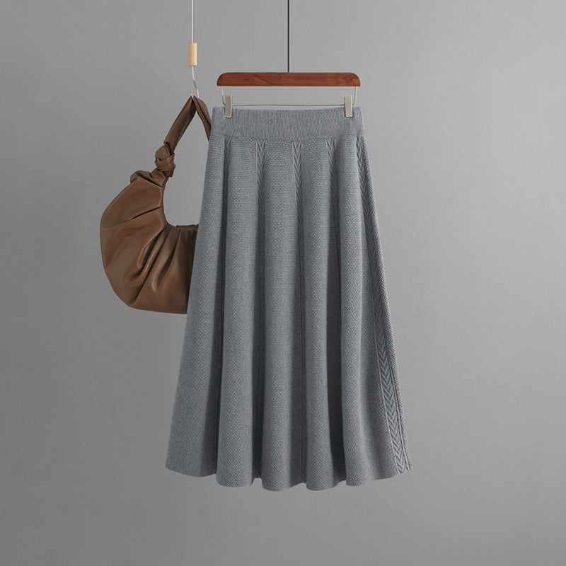 ZllKl 2025 new medium and long autumn and winter pendant feeling a word khaki knitted skirt children's winter sweater