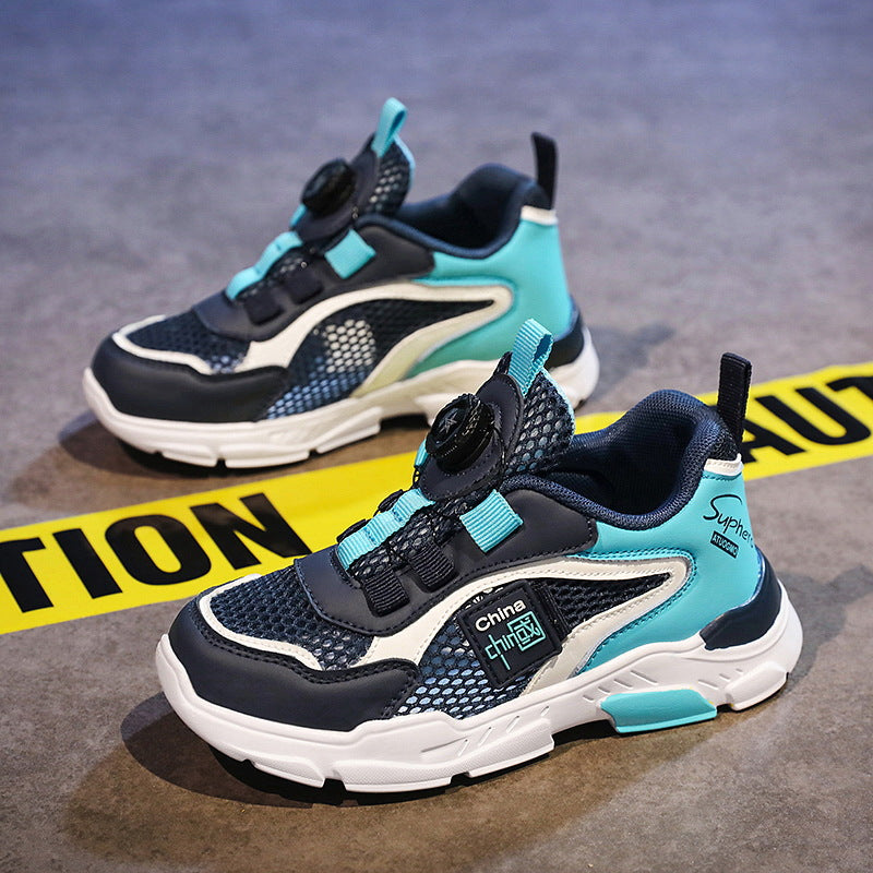 ZllKl Single Mesh Children's Shoes Boys 'And Girls' Sneakers Spring and Summer Mesh Breathable Boys' Running Shoes Rotating Button Children's Shoes