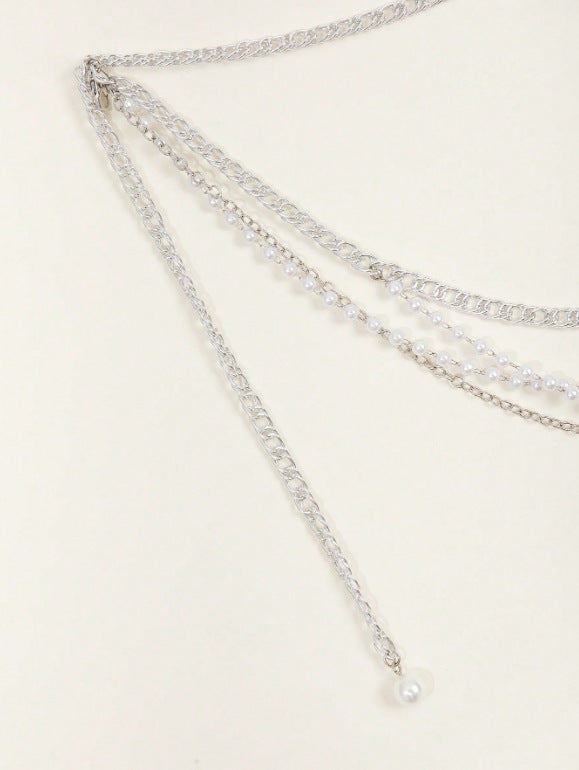FB3354 2025 waist chain pearl chain metal chain cross wave fringe pendulum chain waist chain body chain