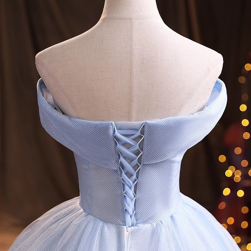 2025 evening dresses new one-word shoulder annual meeting trend vocal art test temperament fluffy gauze skirt dress