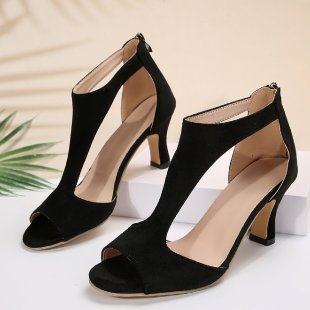 ZllKl Foreign Trade plus Size Women's Sandals Summer New European and American Sandals High Heels Peep Toe Back Zipper Chunky Heel Women's Sandals