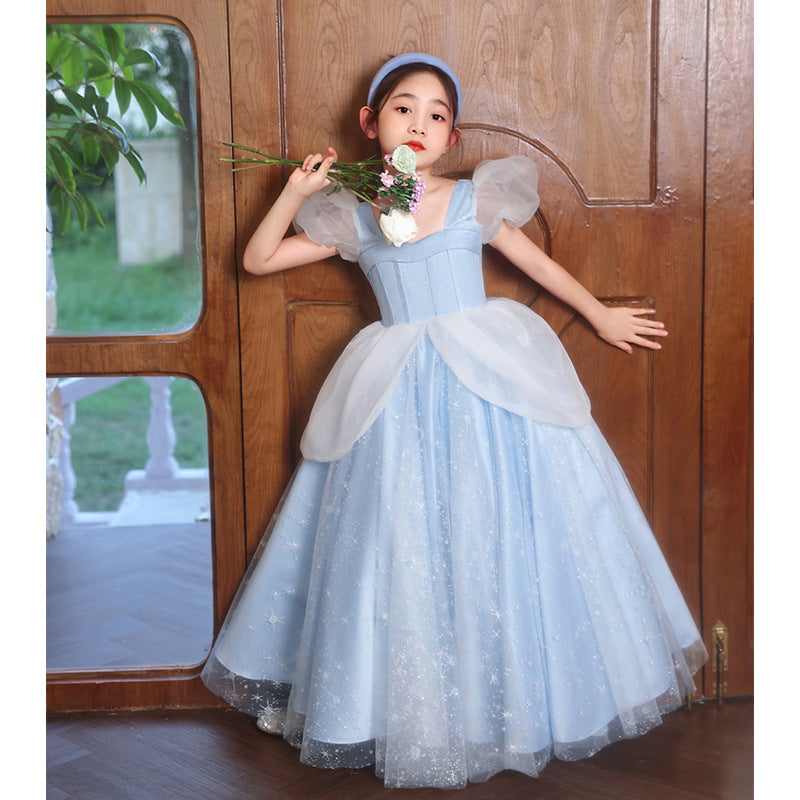 ZllKl Children's Dress Princess Dress High-End Birthday Blue Dress Western Style Girl Host Piano Playing Flower Girl Light Luxury