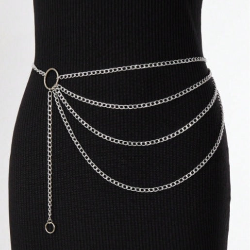 FB3415 2025 waist chain simple small ring connected multi-layer wave fringe pendulum chain waist chain waist decoration