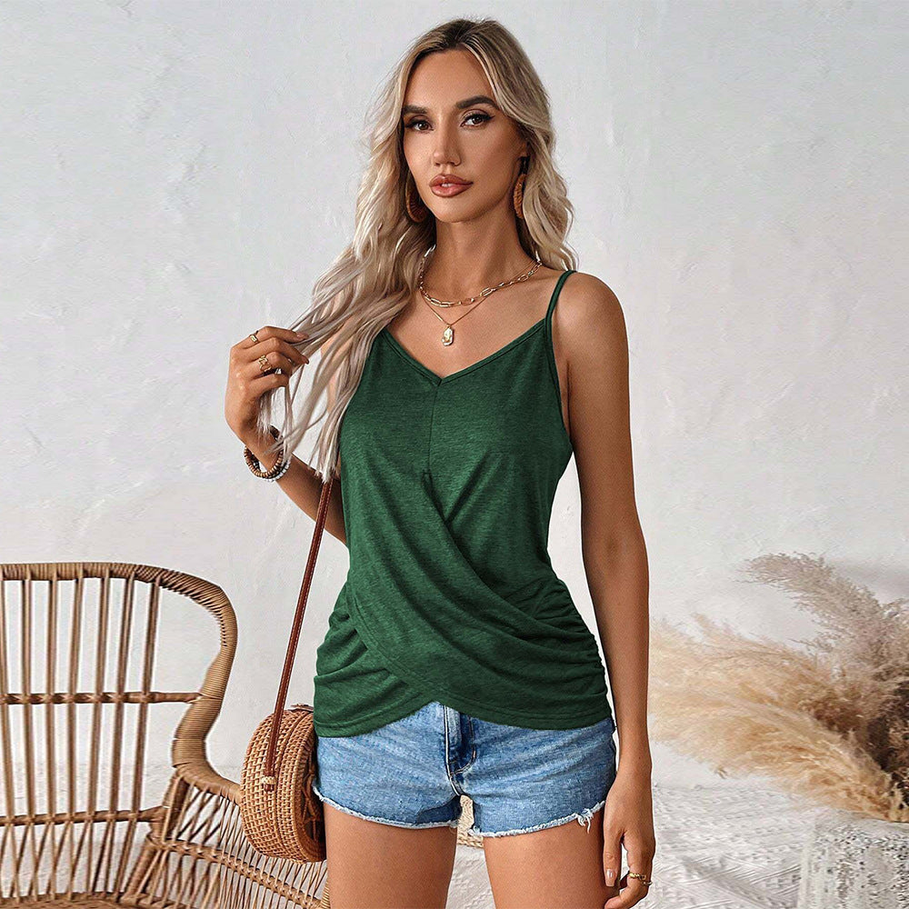 New women's clothing sexy wind suspender small vest summer new slim-fit pleated short top