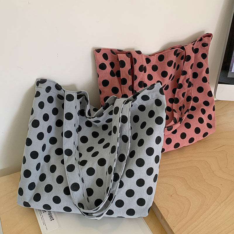 2025 ZLLKL Korean version of fashion polka dot printing tote bag popular new simple Popular style shoulder bag large capacity student make-up bag