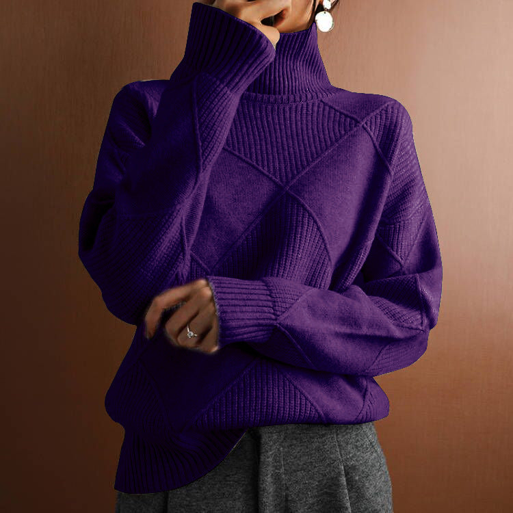 Autumn and winter cross-border new products casual versatile knitted sweater, loose turtleneck warm sweater solid color knitted pullover