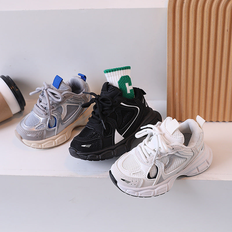 ZllKl Children's Shoes Thick Bottom Mesh Elevator Dad Shoes Trendy All-Match Spring and Autumn Breathable Casual Sports Boys Girls' Shoes