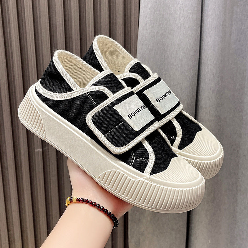 ZllKl Two-Way Ins Fashion Korean Style Magic Stick Canvas Shoes Female Spring and Autumn New Student Hight Increasing Board Shoes Street Shooting Fashion Style