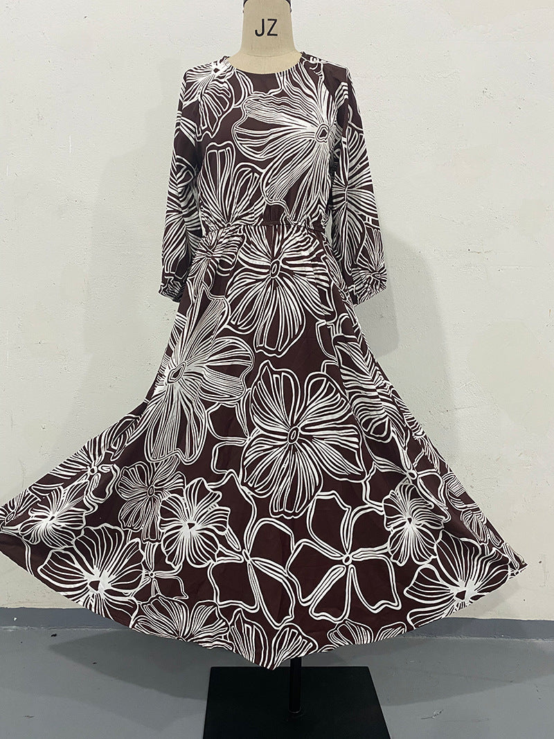 ZllKl European American Summer New Fashion 3/4 Sleeves Printing Costs Dress More