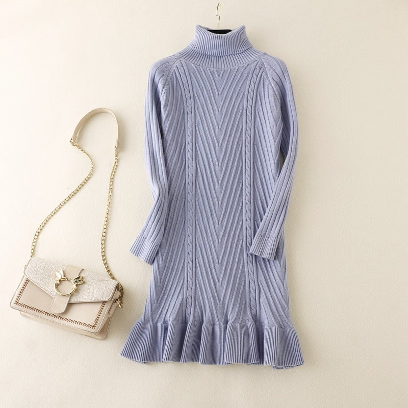ZllKl Knitted dress women's New autumn and winter new fashion sweater women's clothing small fish tail inner with bottom skirt
