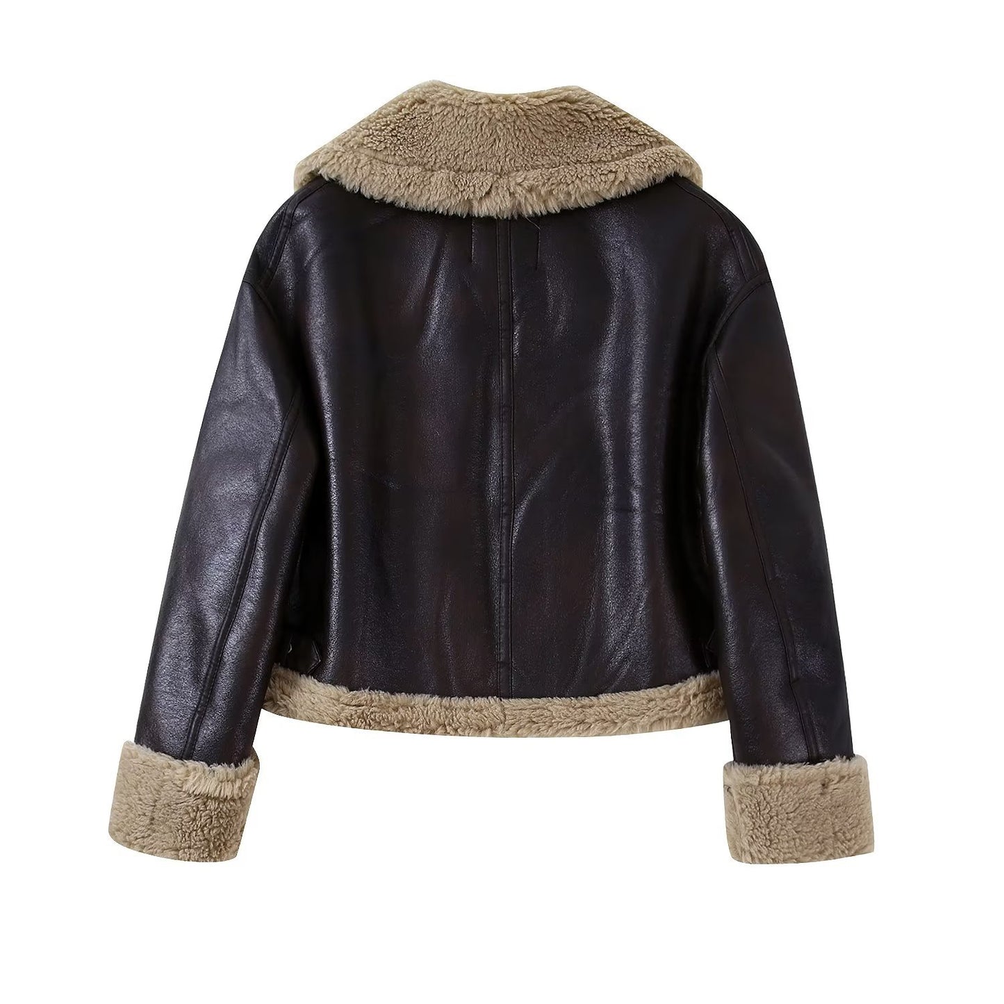 European and American wholesale autumn and winter new women's clothing casual imitation leather versatile double-sided short jacket