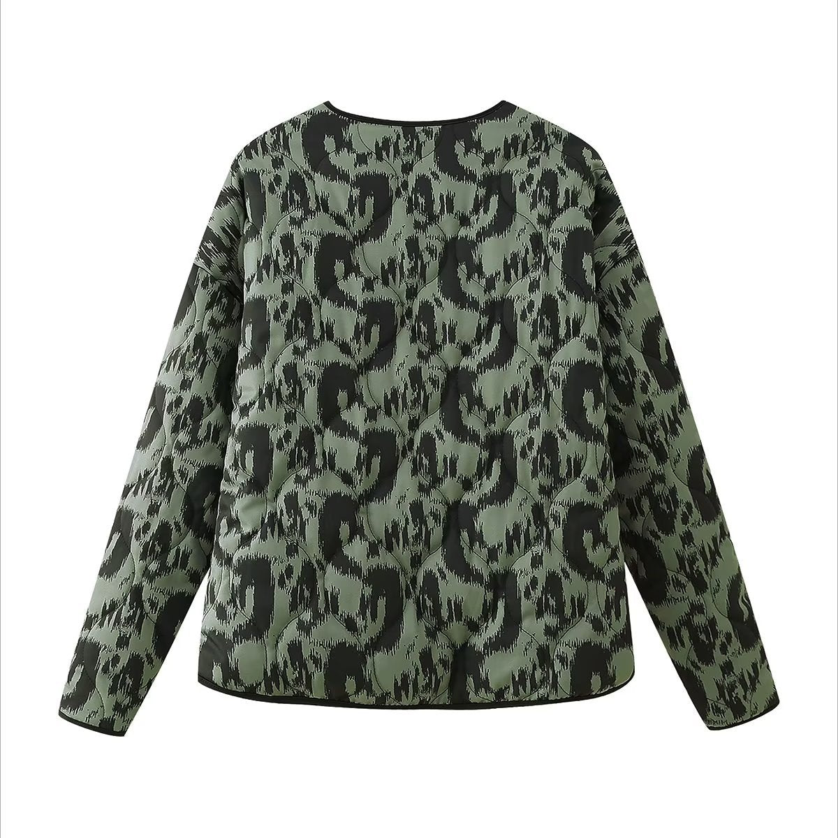 ZA women's A cross-border women's clothing European and American ins style autumn and winter animal pattern printing round neck light cotton jacket women