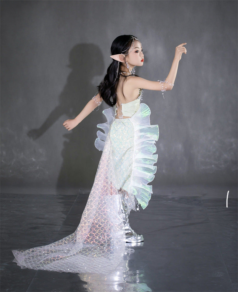 ZllKl Mermaid Sequined Fishtail Dress for Girls Cos Merman Clothing Children's Ocean Style Catwalk Dress for People Fish Photo 7