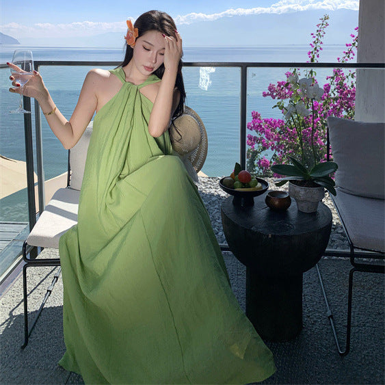 2025 Sleeveless Neck Muse Fan Photo Vacation Dress Summer Super Fairy Seaside Loose Skinny Beach Dress
