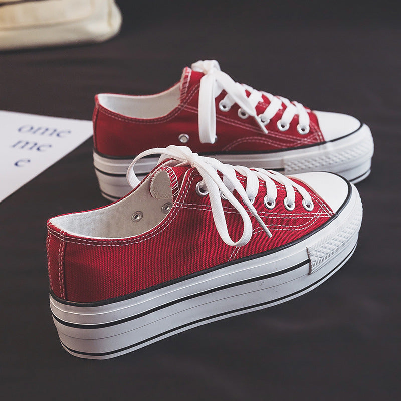 ZllKl Thick Bottom Height Increasing Canvas Shoes Female Spring New Klein Blue Red Fashion Leisure Platform Basic Board Shoes
