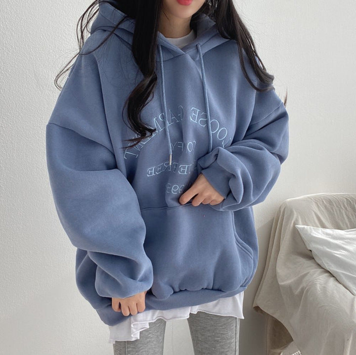 ZLLKL 2025 Hooded sweater women's new loose spring autumn and winter thin thickened fleece jacket large size top Korean version